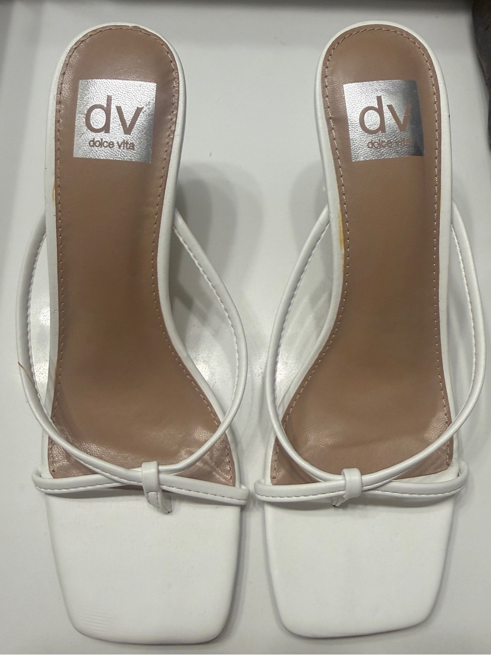 Dolce Vita White Strappy Square-Toe Slide Mules 1.5”